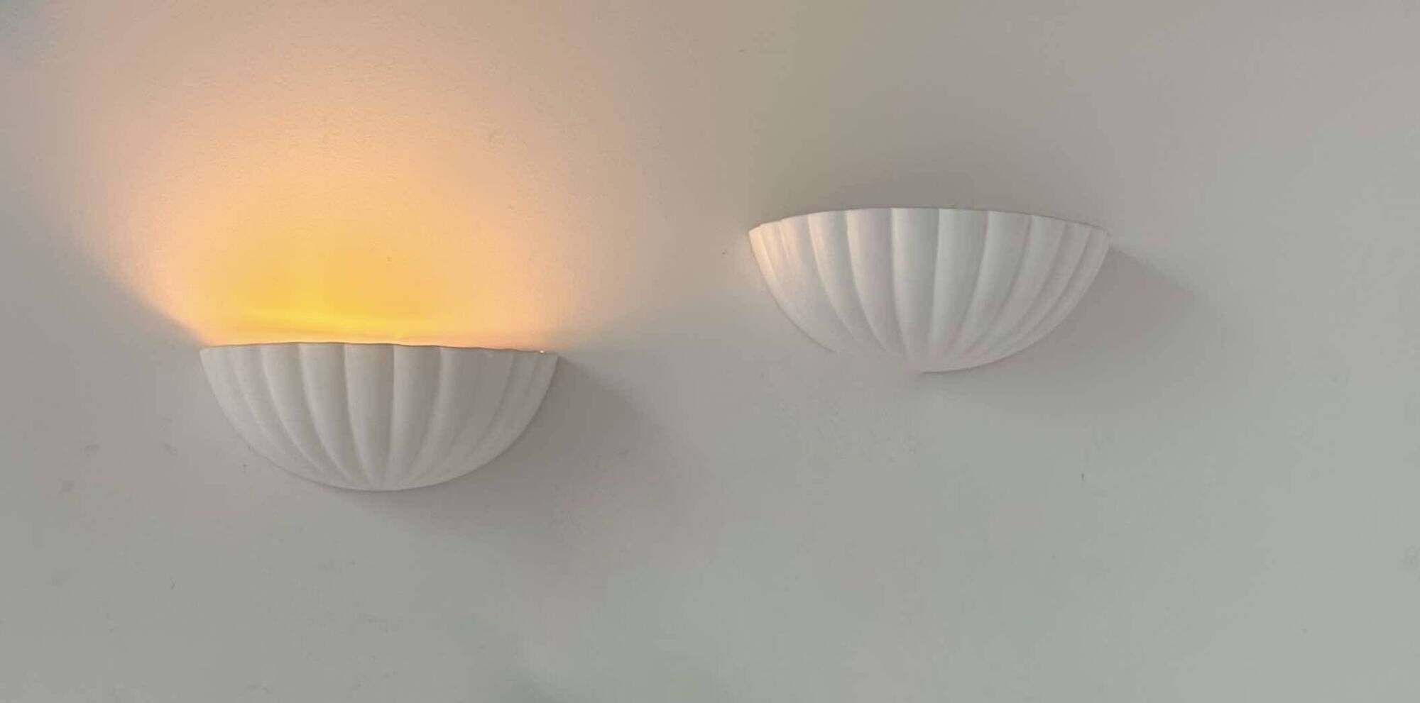 Pair of vintage shell wall lights, matte white, France 1970