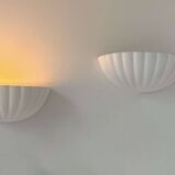Pair of vintage shell wall lights, matte white, France 1970