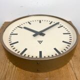 Brown industrial factory wall clock from Pragotron, 1960s