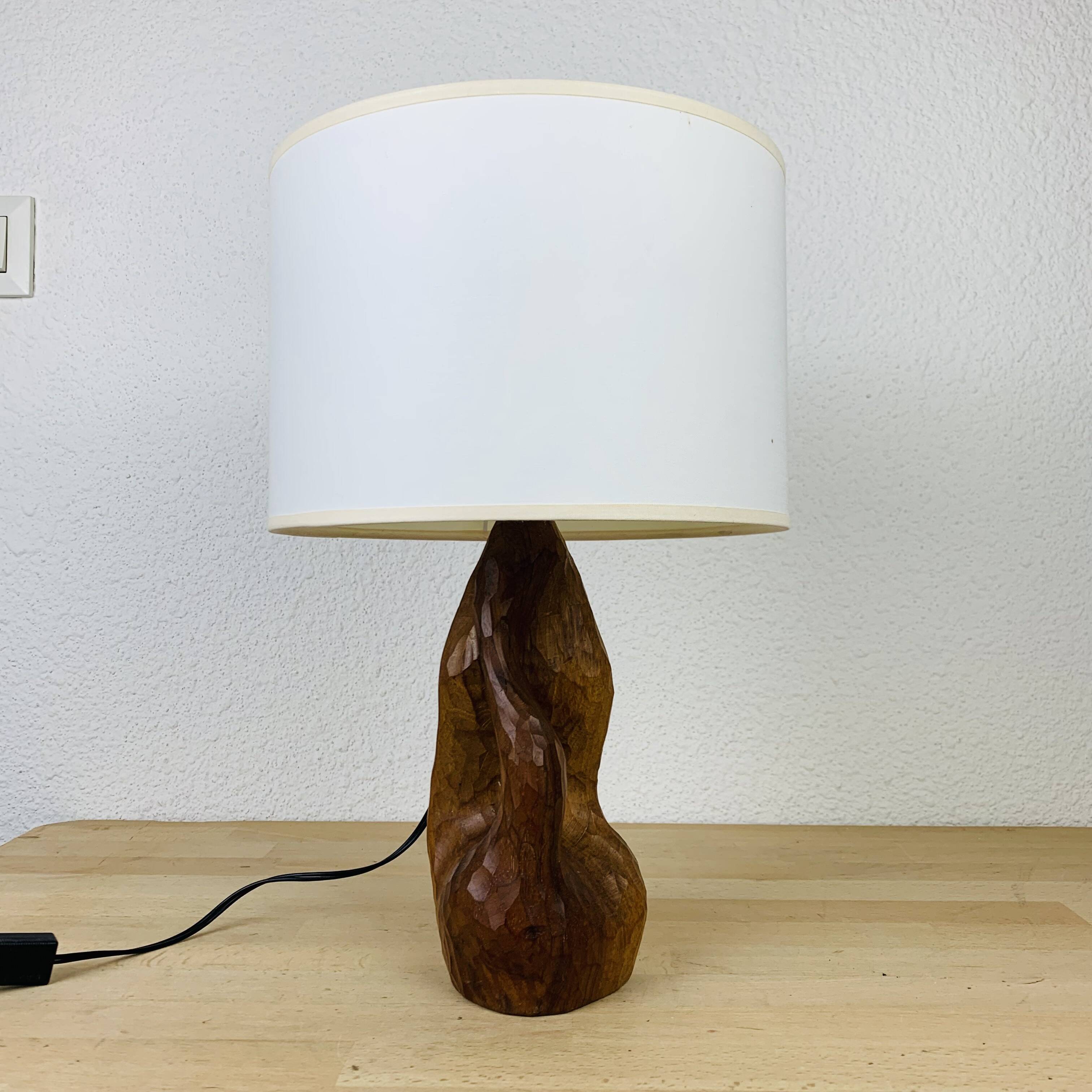 Brutalist gouged wood lamp