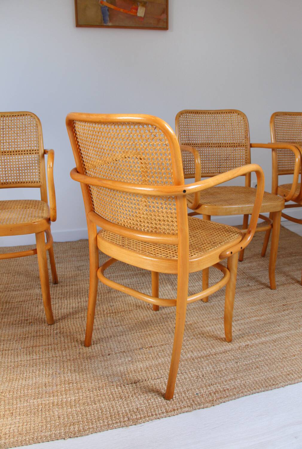 Set of 4 wooden and cane chairs model Prague 811 by Josef Hoffmann