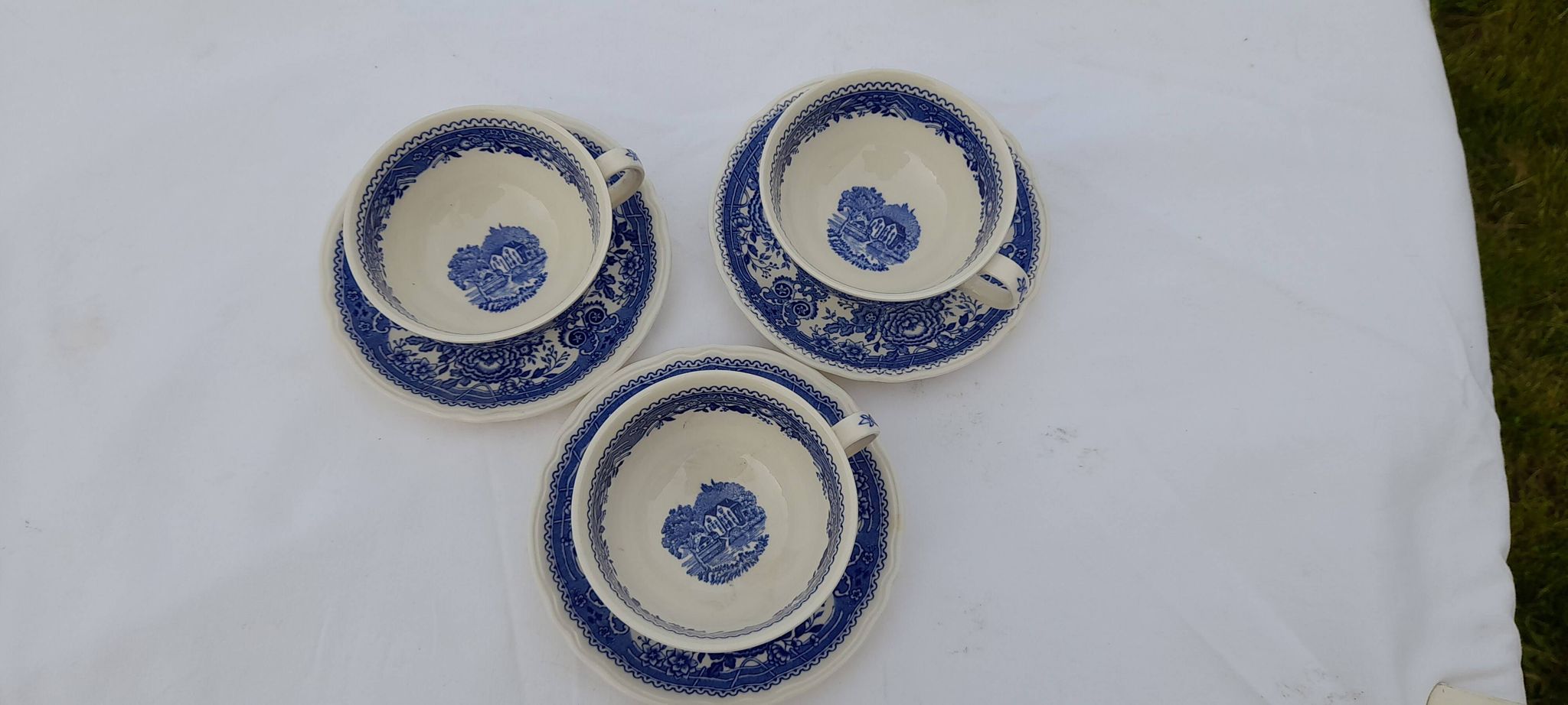 3 coffee cups with saucer Villeroy & Boch model Burgenland blue diameter 9.5 cm