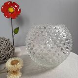 Round bubbled textured transparent glass vase