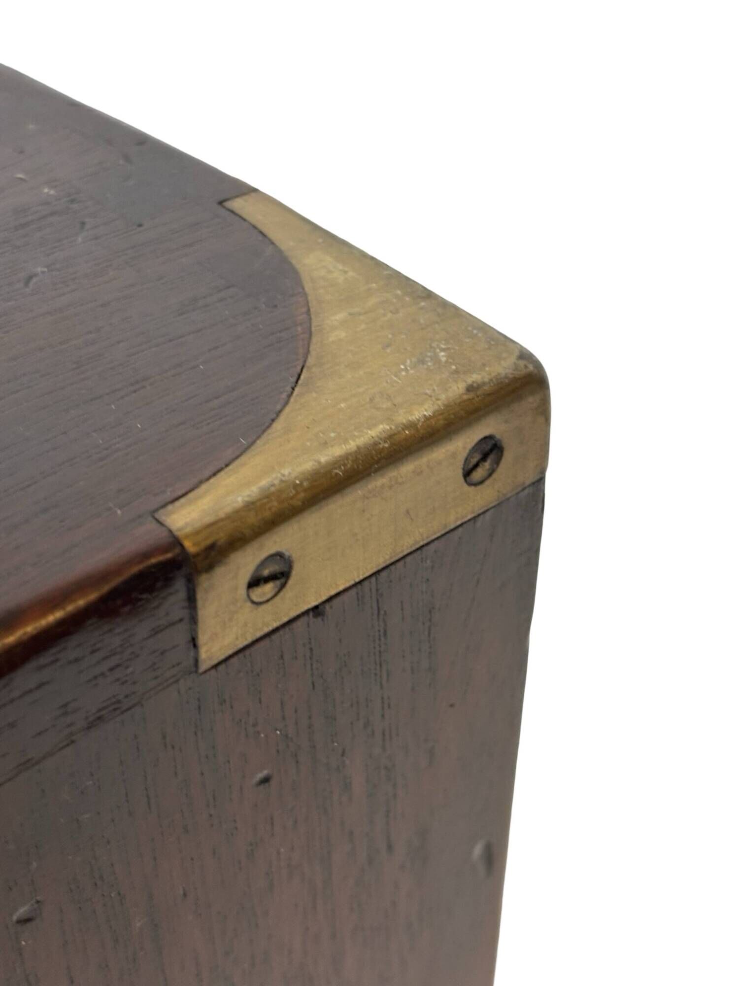 Vintage set of wooden bedside tables in military campaign style design