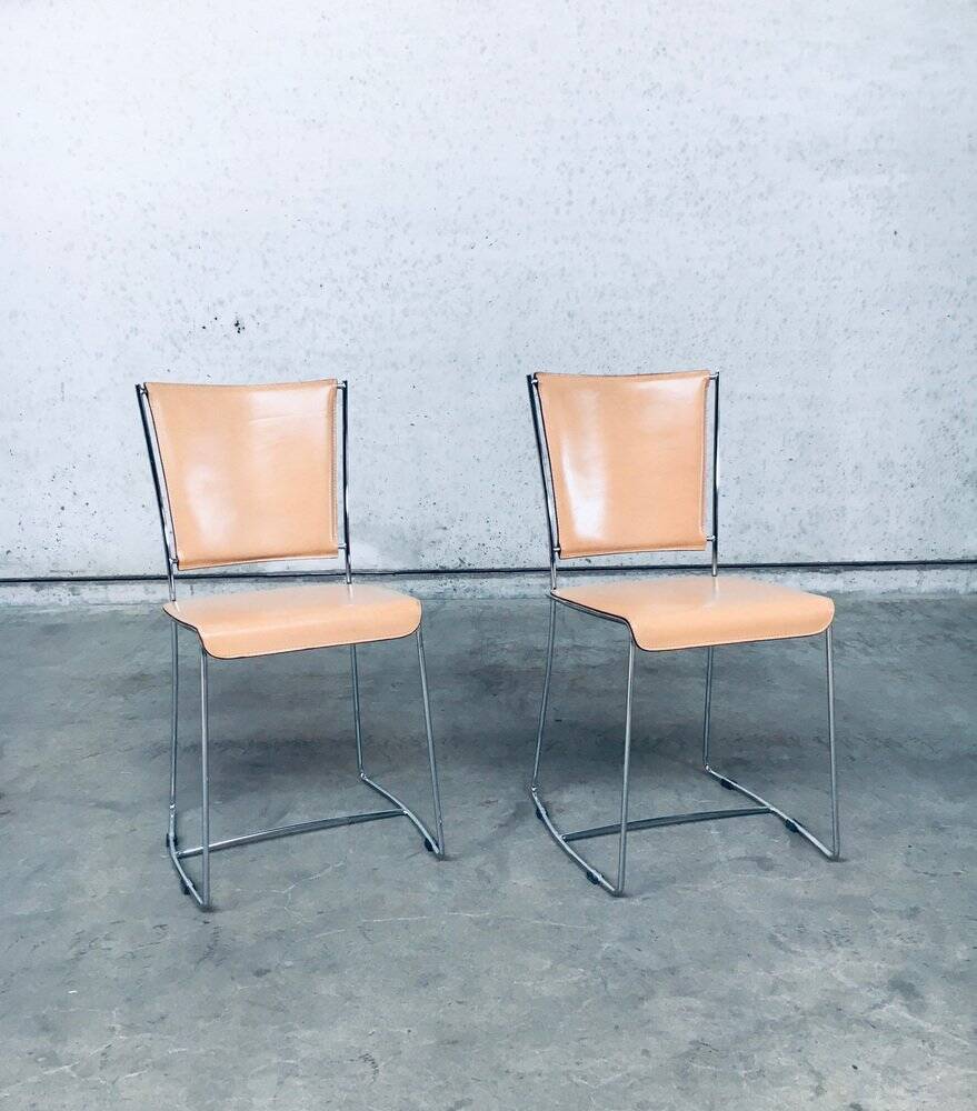 Set of Postmodern Italian Design Leather Dining Chairs by Segis, 1990s