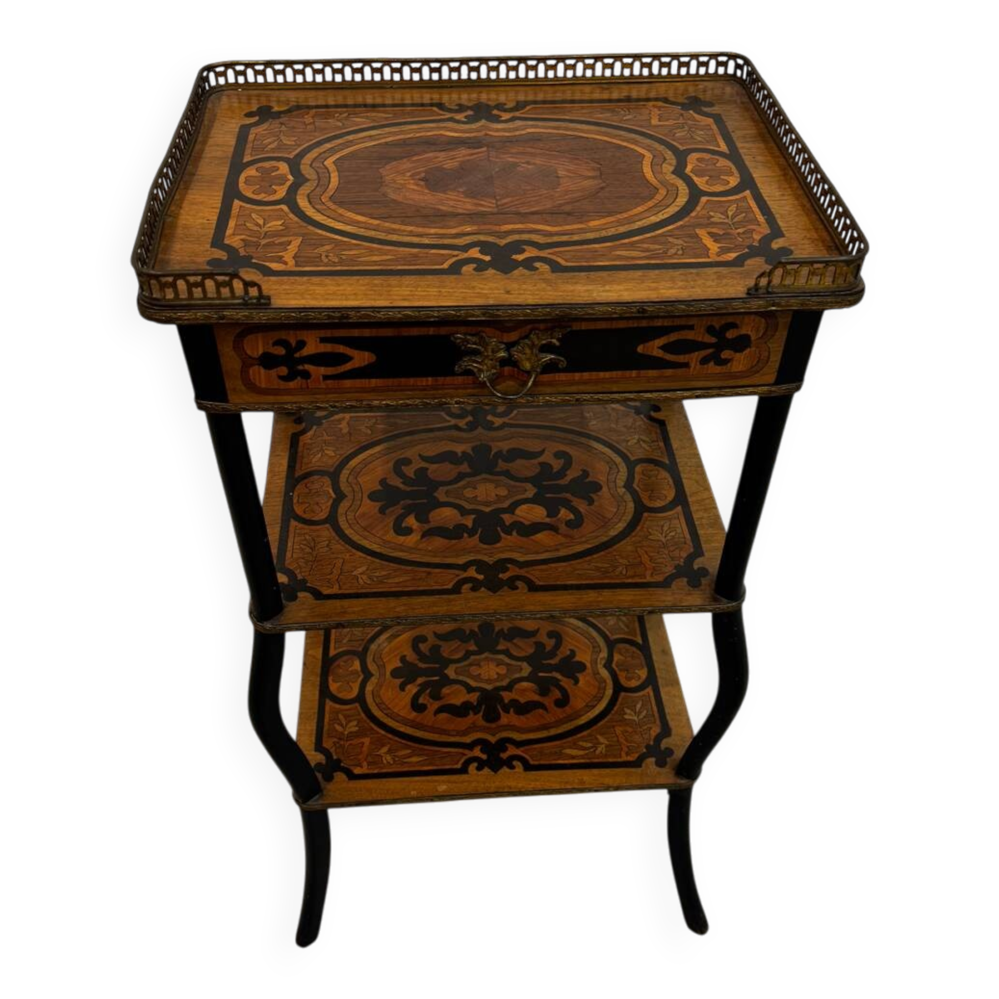 Napoleon III side table in marquetry and gilding