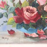 Painting bouquet of flowers, still life, signed Louis Andrey, oil on canvas, mid-twentieth