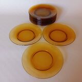 12 assiettes plates Vereco ambre