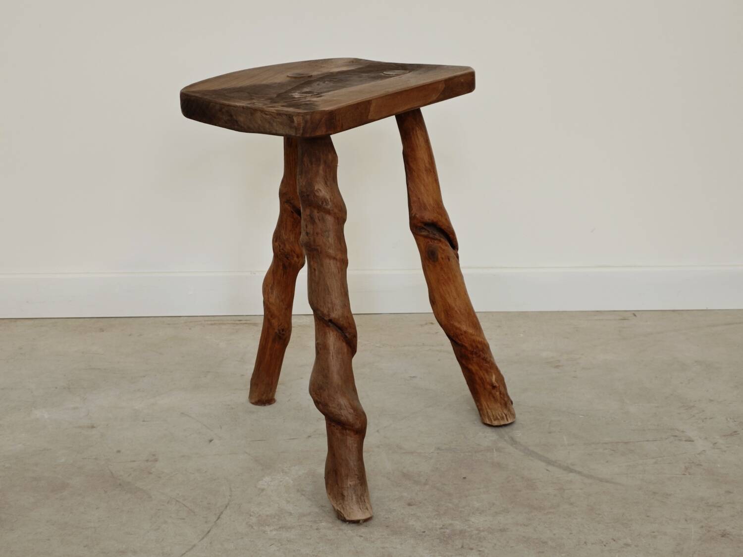 Vintage brutalist wooden stool 1