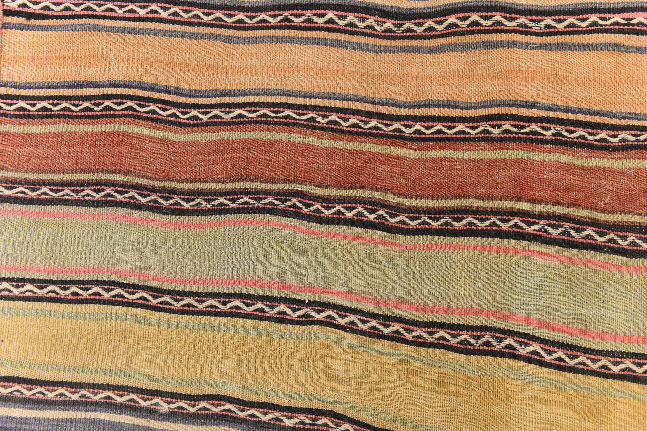 5x9 Kilim Colorful Striped Wool Kilim Rug, 152x271Cm