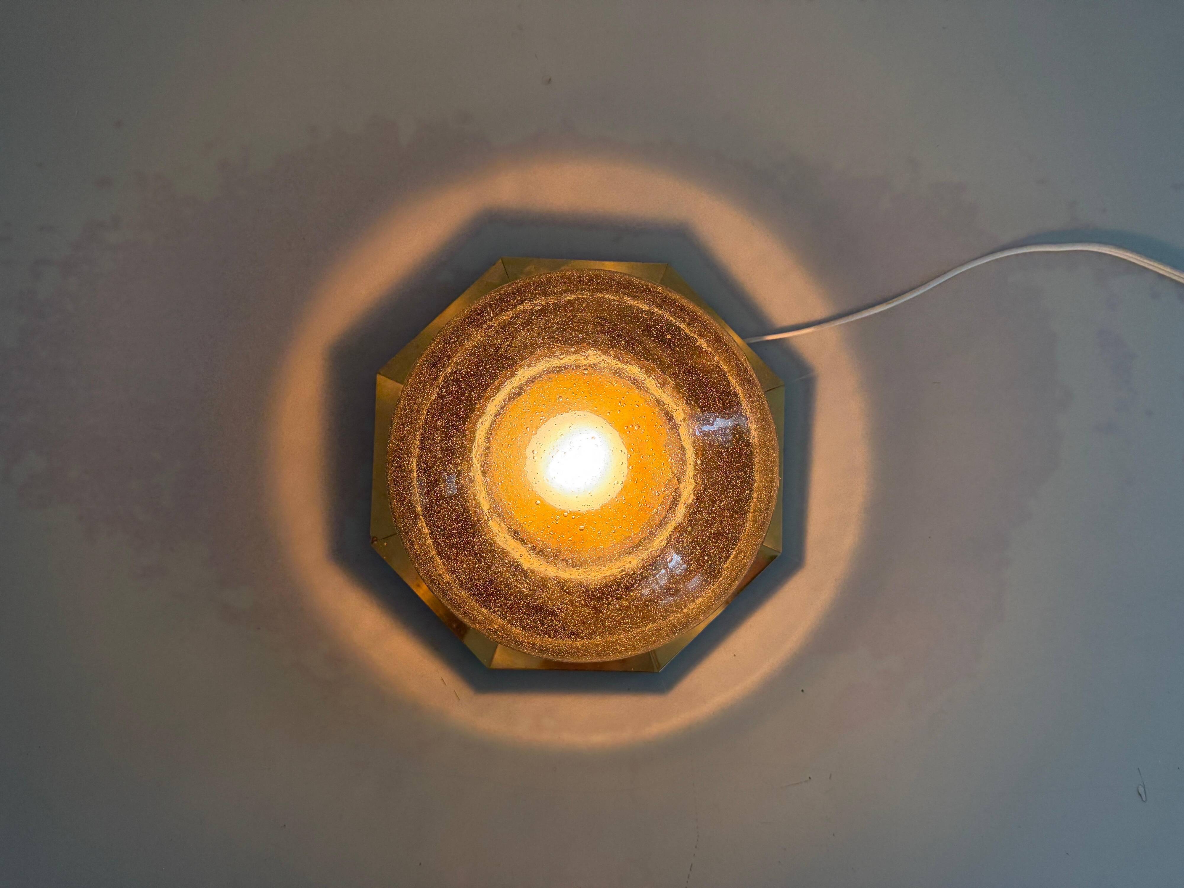 Octagonal ceiling light in brown glass and brass base by Limburg, 1960s, Germany.