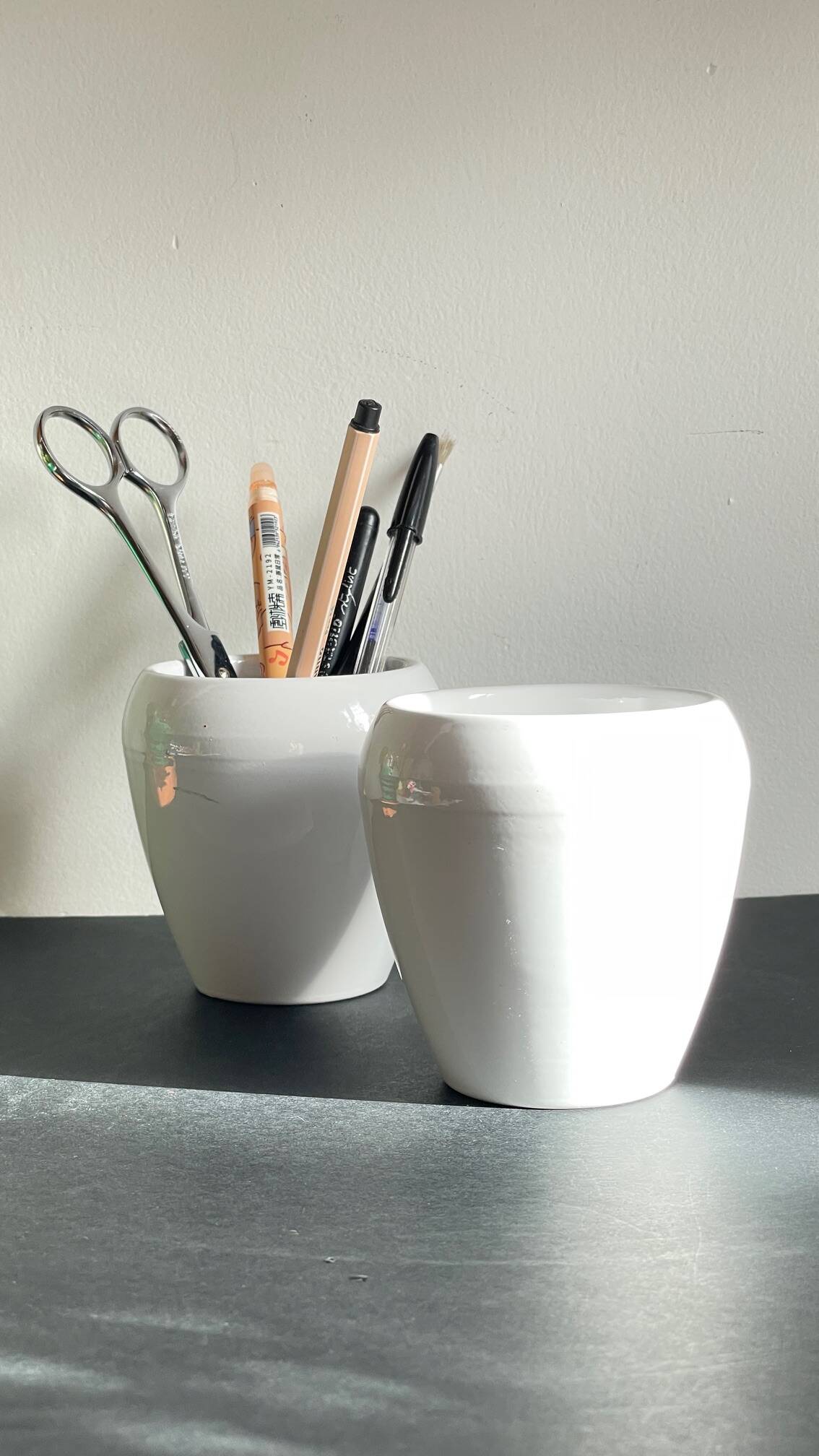Pair of White Ceramic Candle Holders