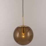 Large smoked glass ball pendant by Limburg with brass, Germany, 1970s.