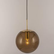 Large smoked glass ball pendant by Limburg with brass, Germany, 1970s.