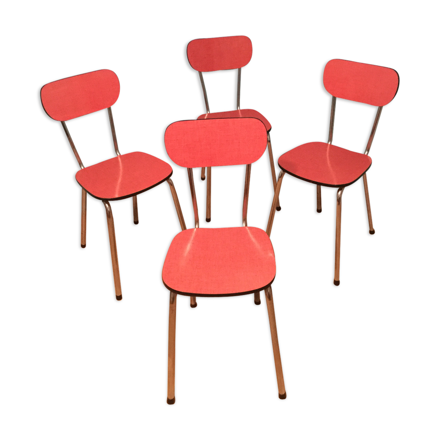 Series of 4 vintage chairs in red Formica year 1960