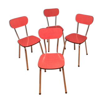 Série de 4 chaises vintage en Formica rouge des années 1960