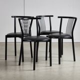 Black leather and steel dining chairs - set of 4