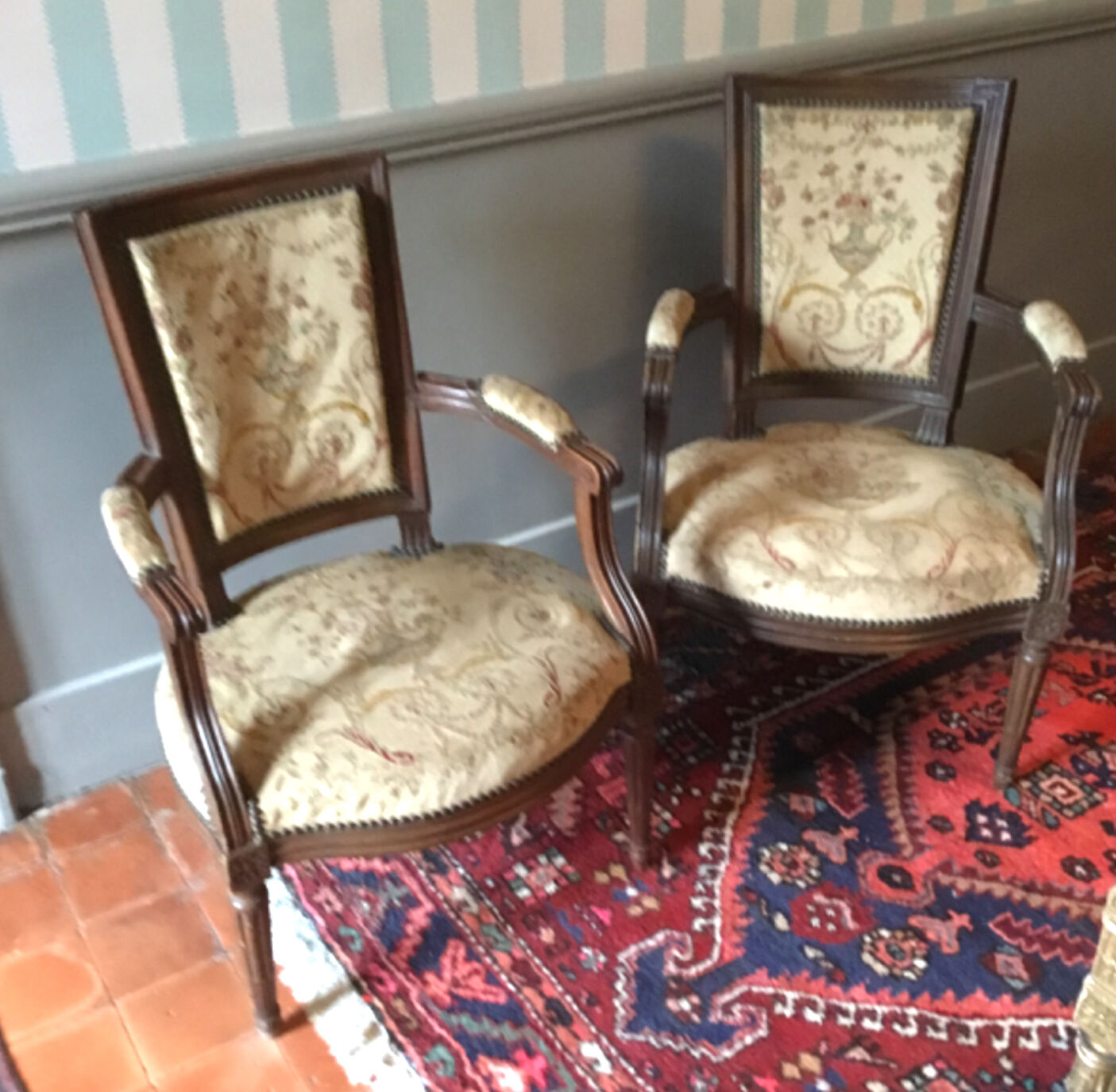 Pair of convertible armchairs Louis XVI, XIXth century style