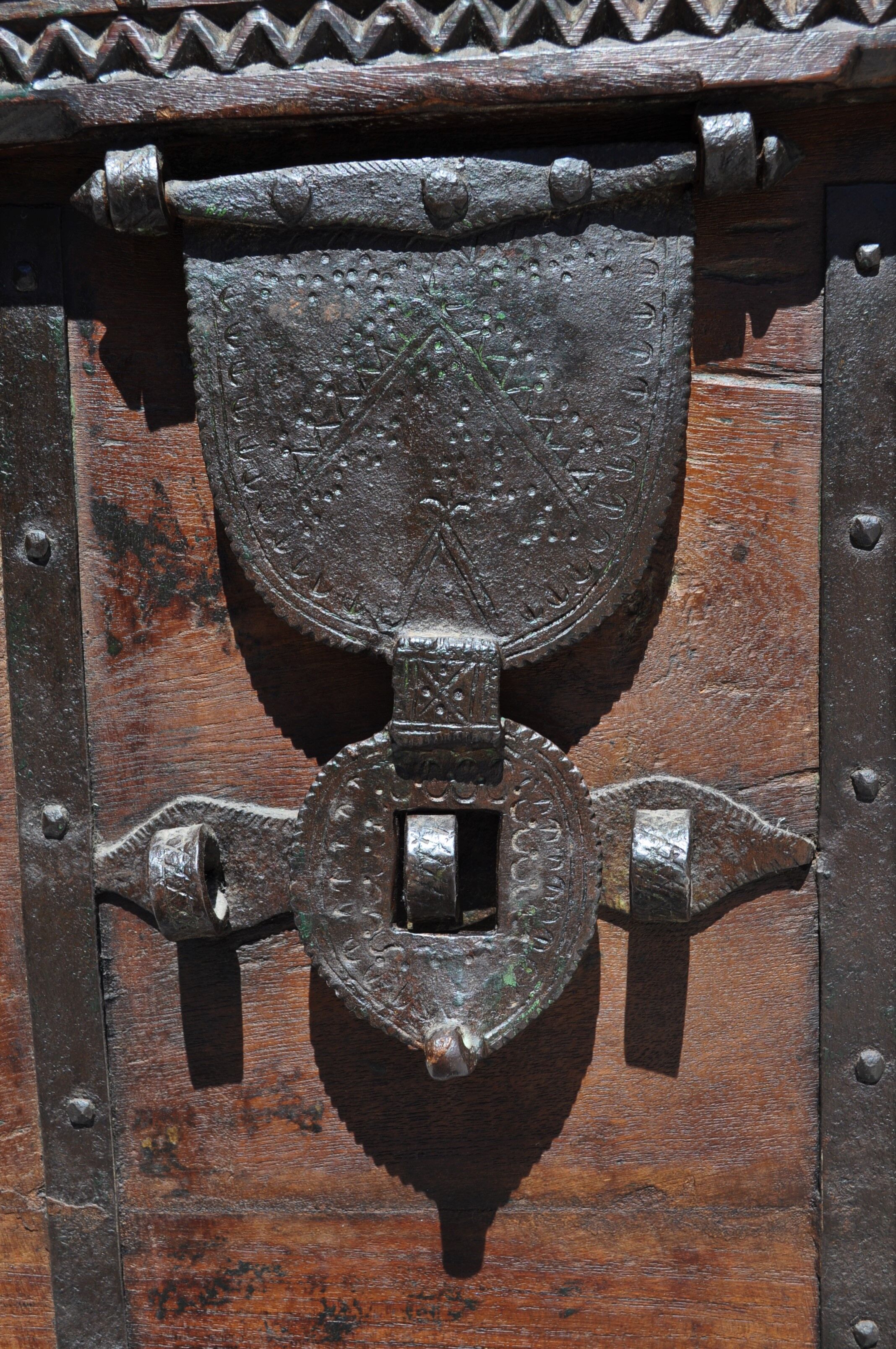 Wooden chest on wheels & wrought iron fittings - nineteenth century