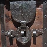 Wooden chest on wheels & wrought iron fittings - nineteenth century