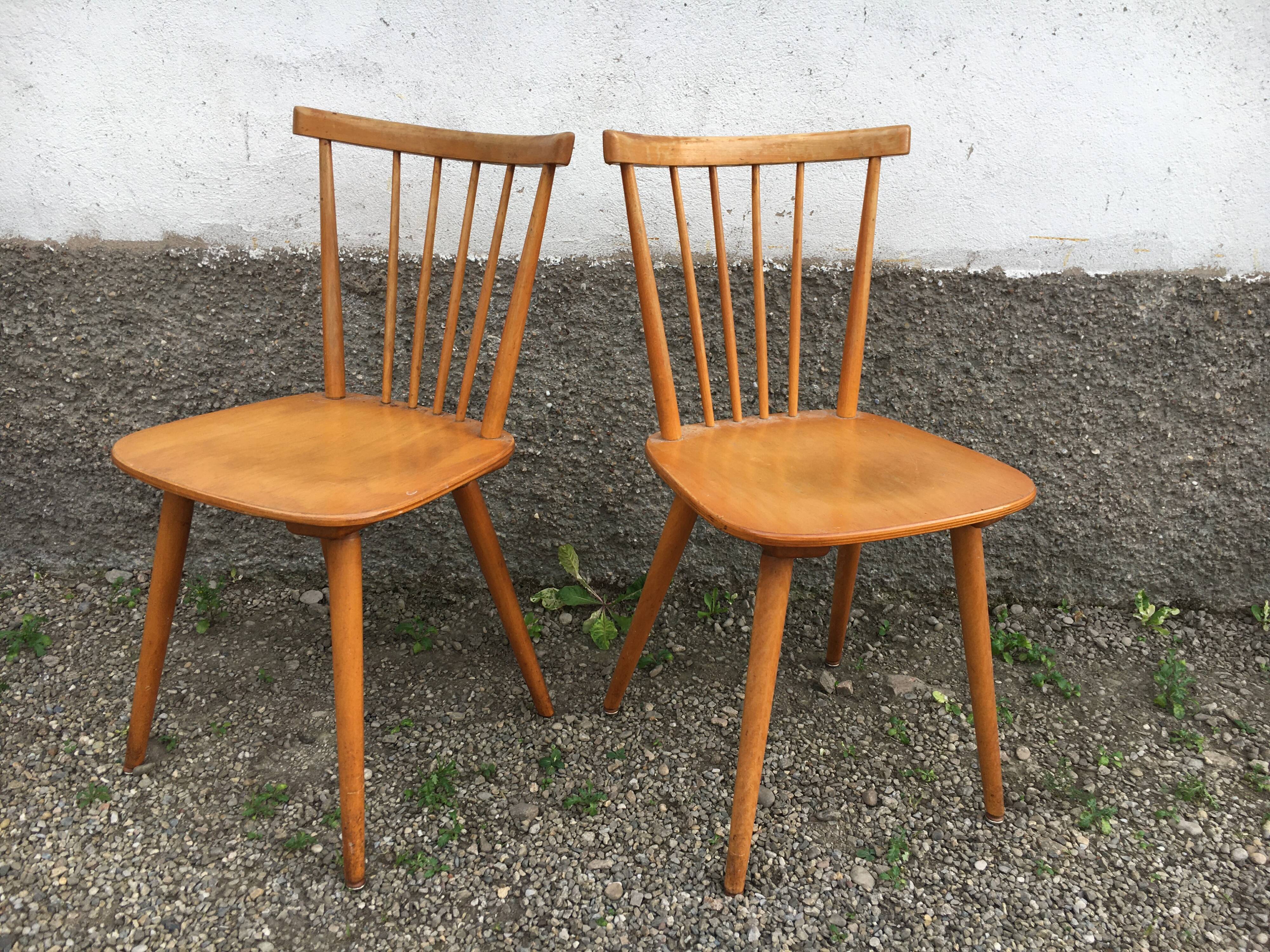 Pair of Scandinavian beech bistro chairs