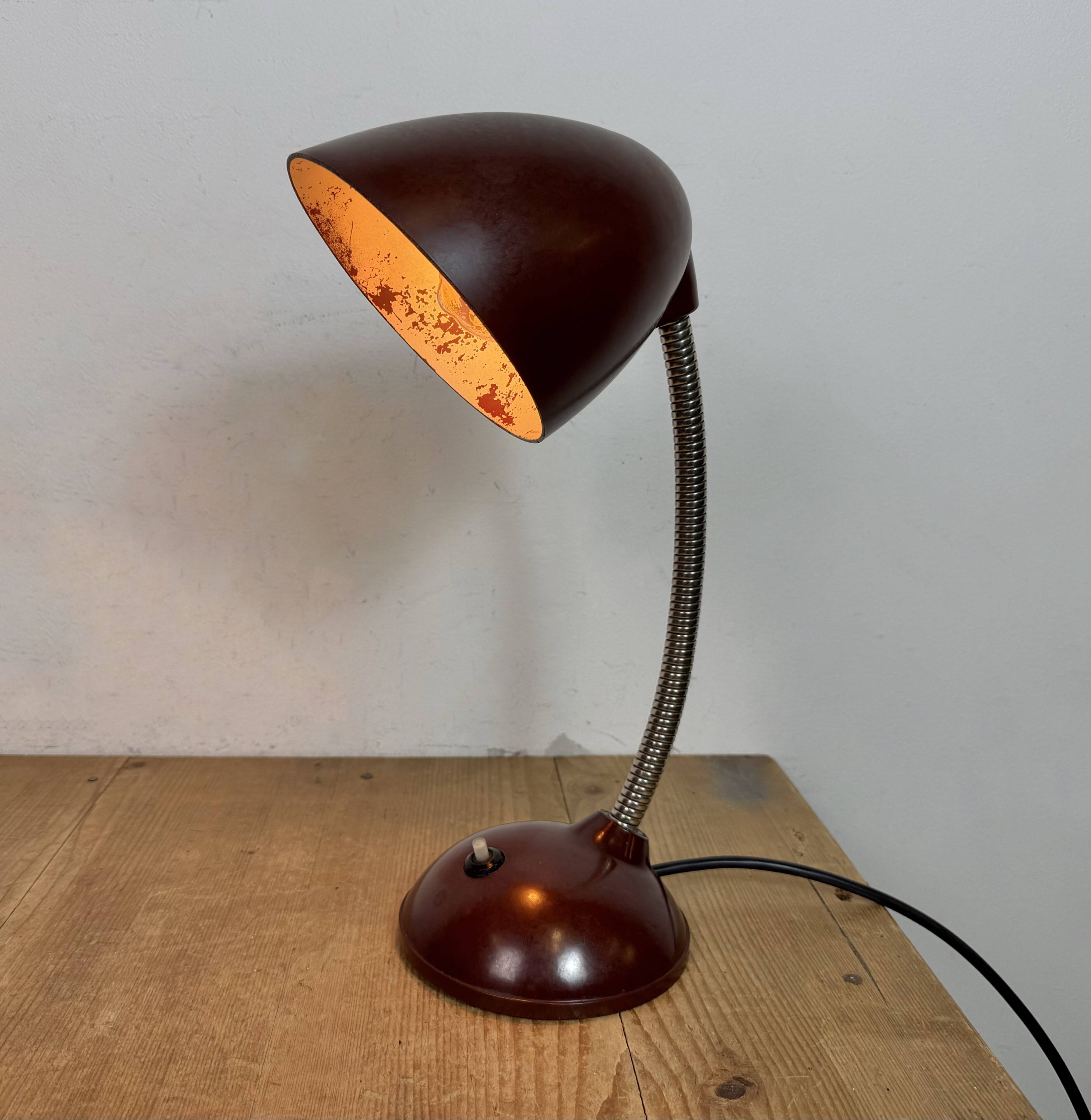 Vintage Brown Bakelite Gooseneck Table Lamp, 1950s