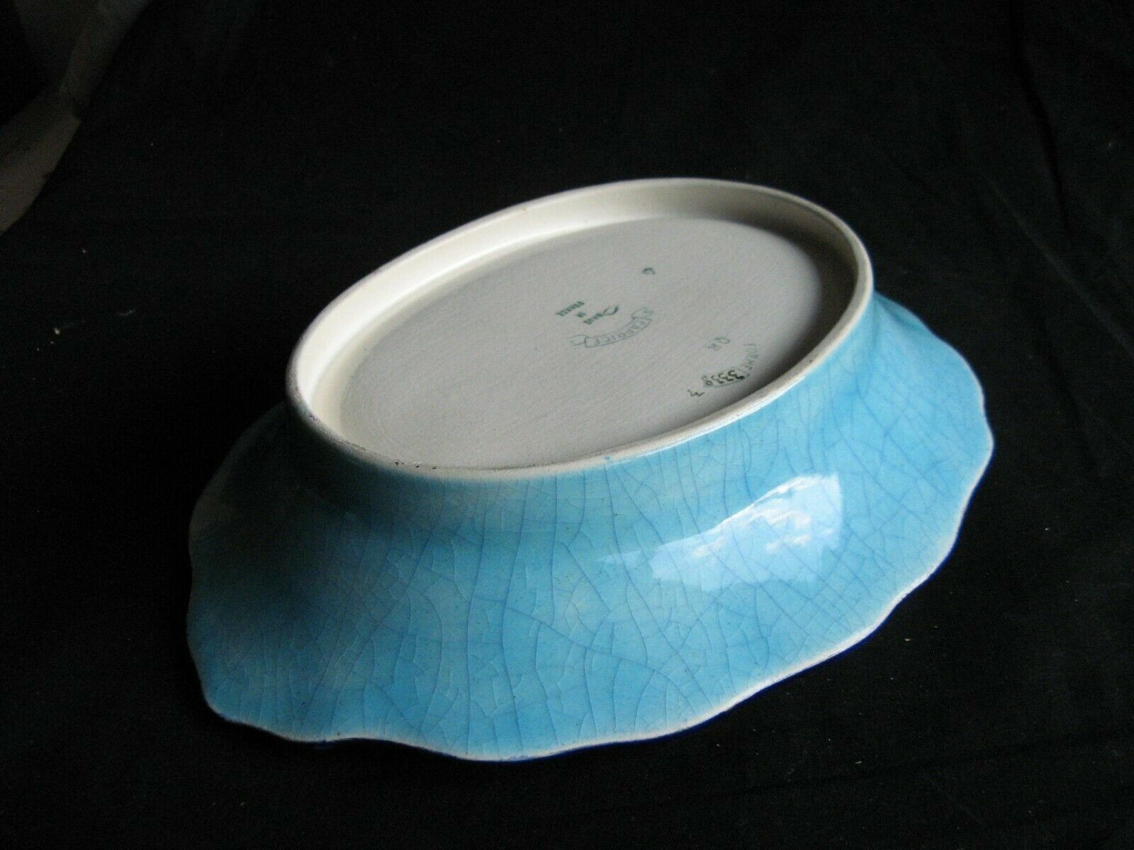 Panière enamels de Longwy decoration turquoise blue background and flowers