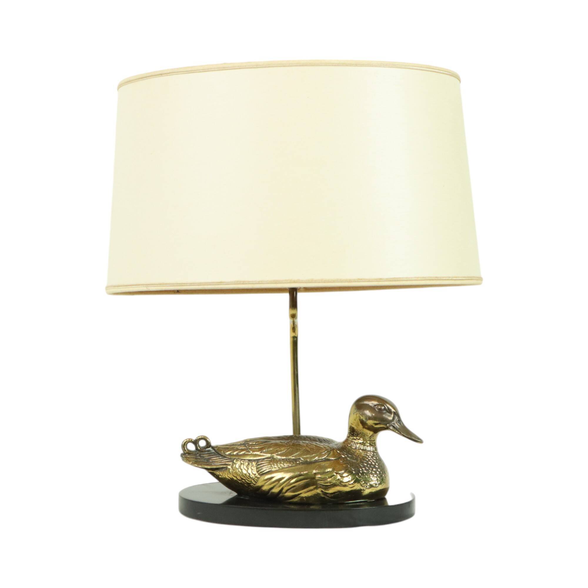Lusterie Deknudt Duck Table Lamp Brass Marble Mid Century