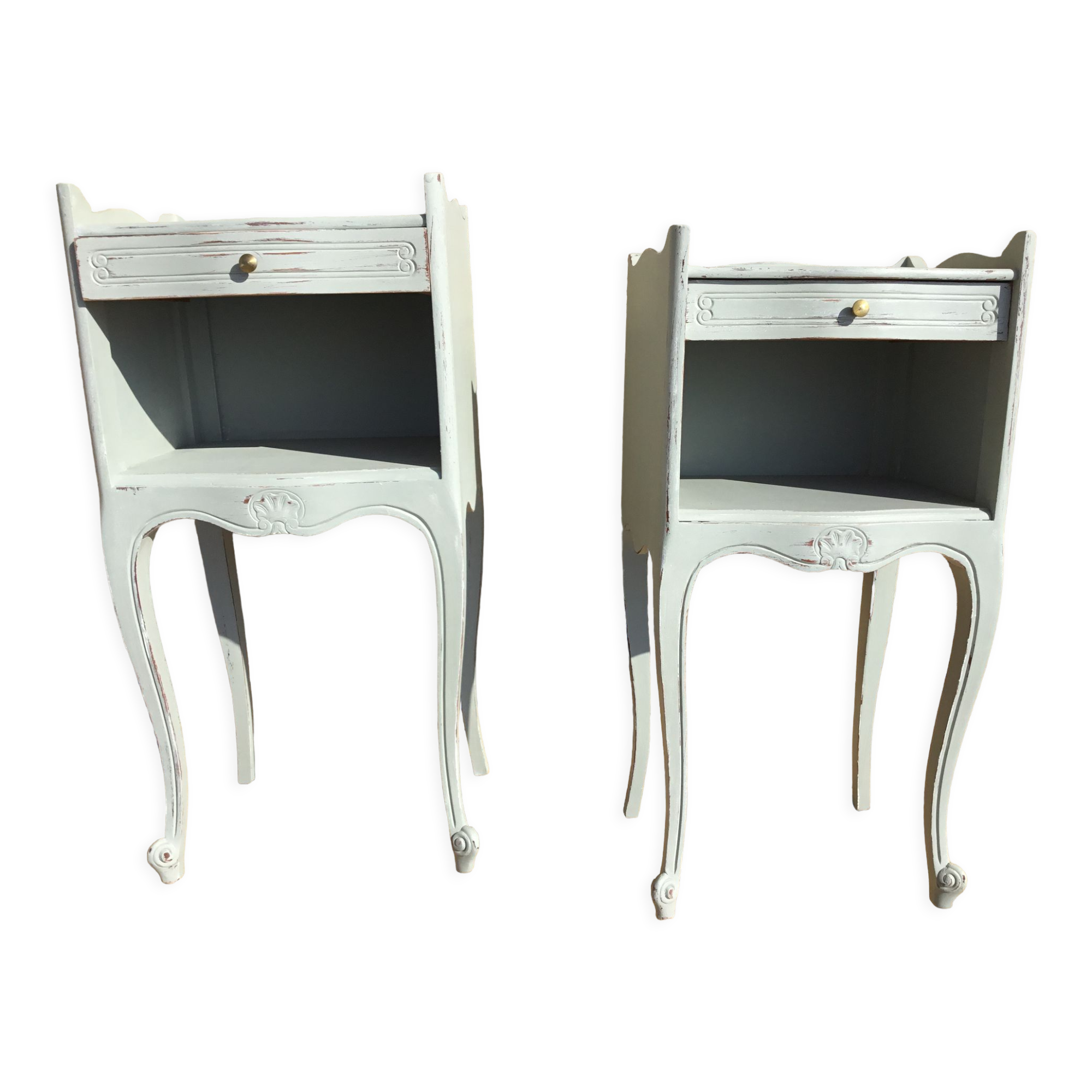 Pair of patinated Louis XV style bedside tables