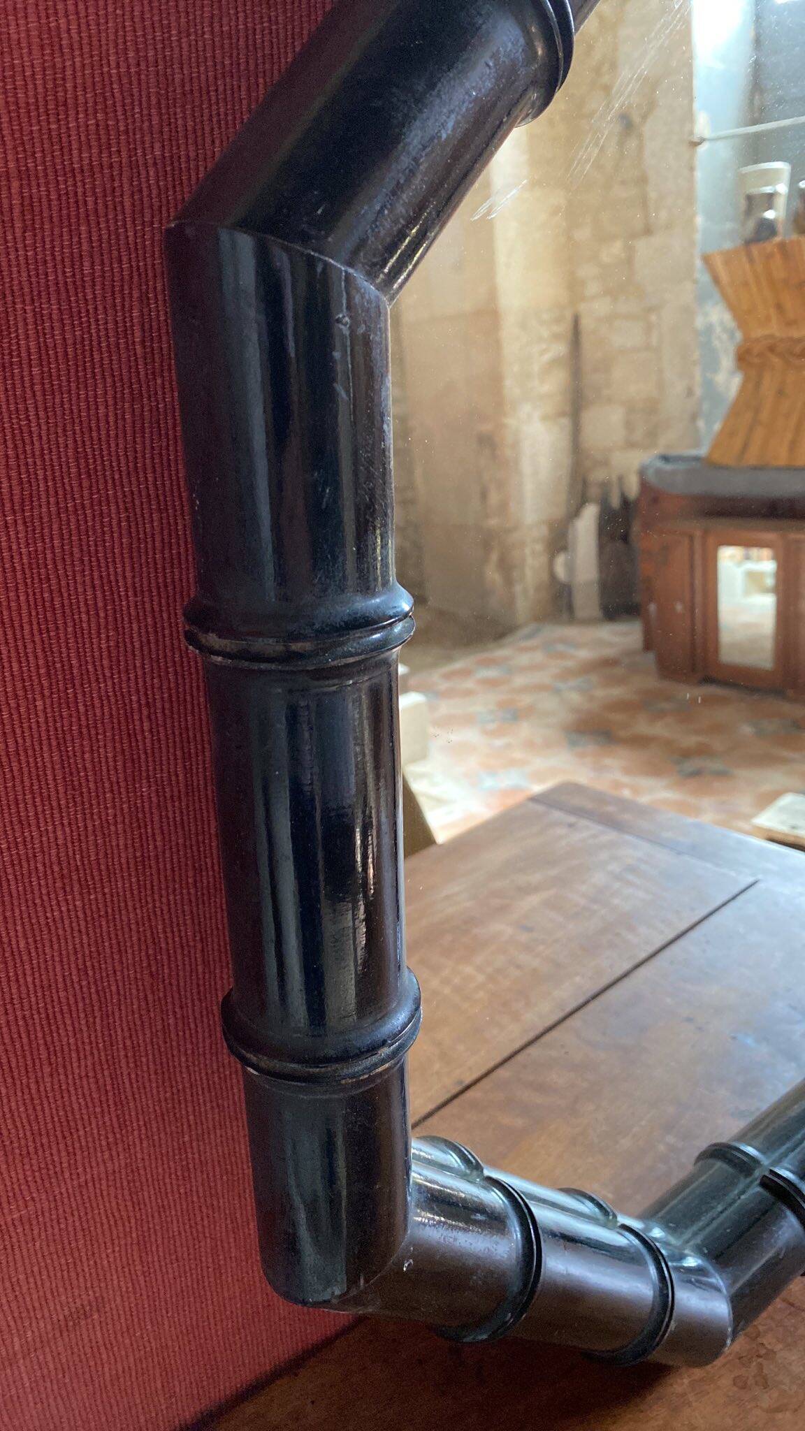 Black Bamboo Mirror from the 70s-80s