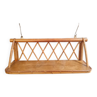 Étagère murale vintage en osier rotin et bois