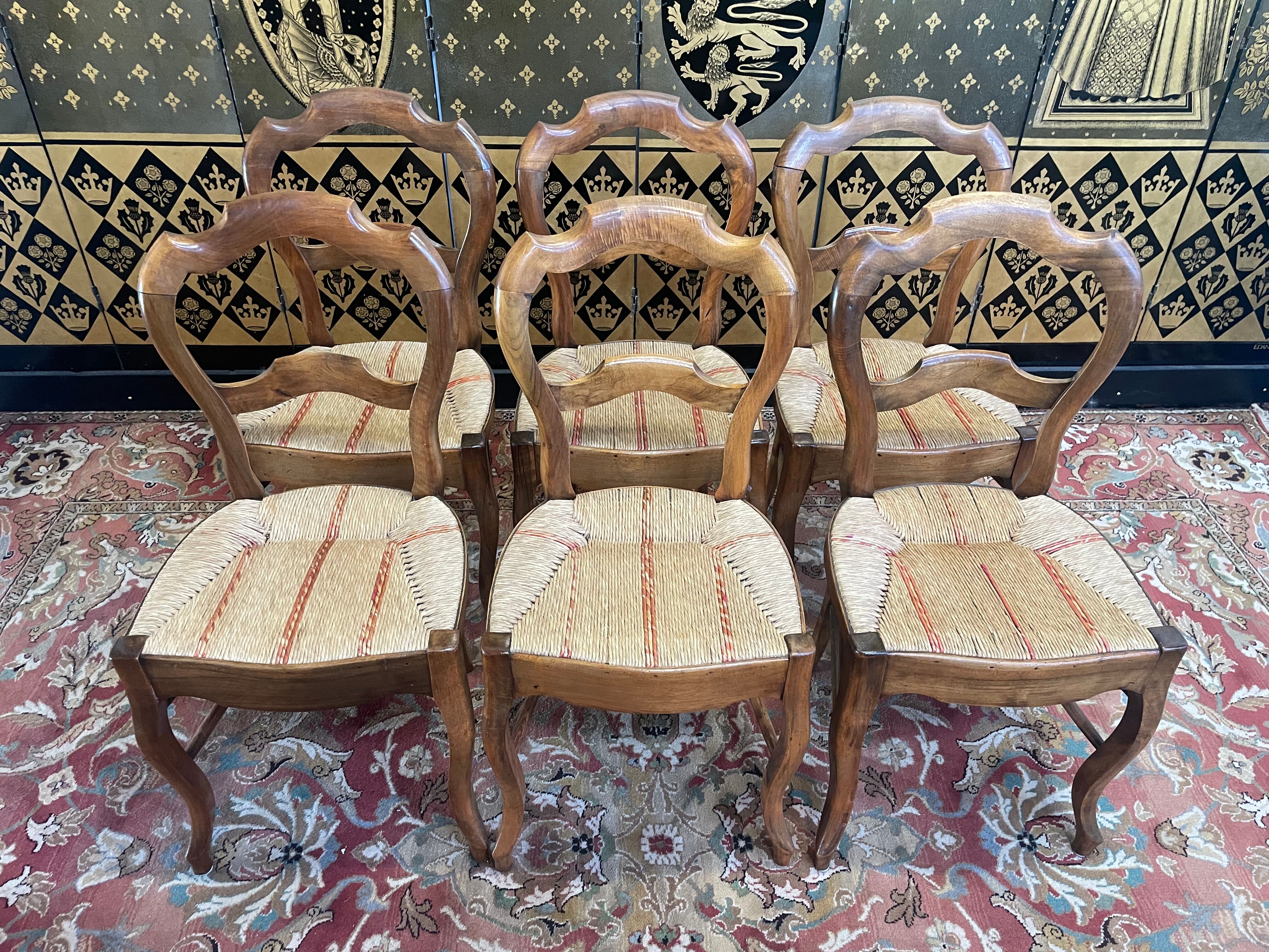 Suite of 6 Louis Philippe straw chairs