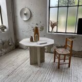 Octagonal travertine coffee table