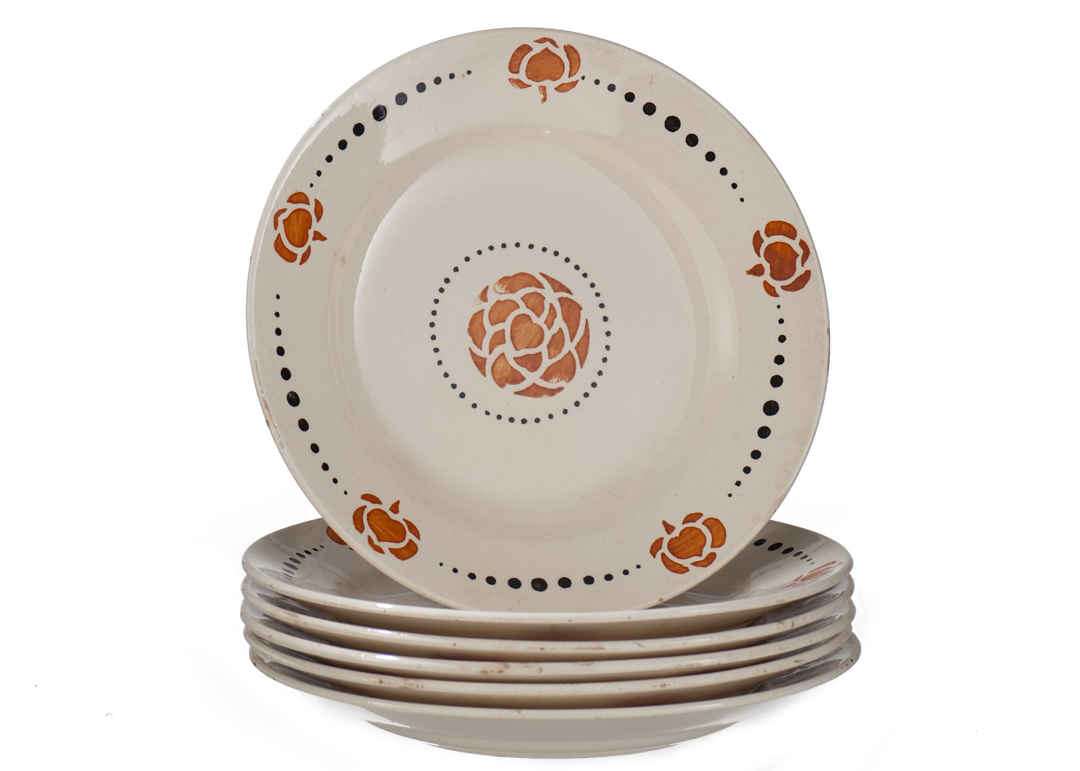 6 assiettes plates en faïence de Longchamp Modèle Lolette vers 1950 n°2