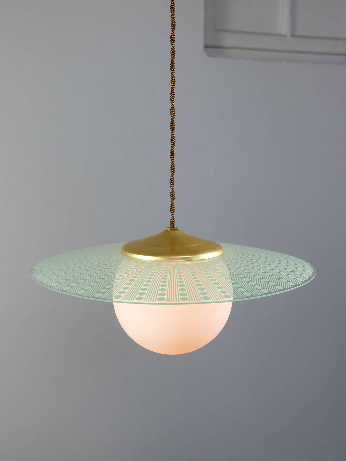 Mid-Century Italian Brass and Opaline Angel Pendant Lamp