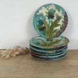 6 asparagus and artichokes plates in slip signed Lunéville
