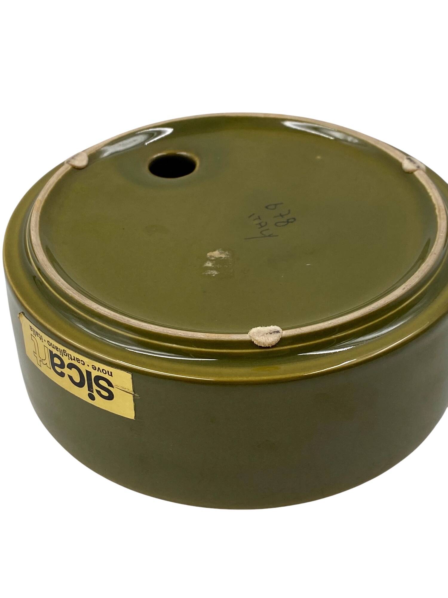 Mid-century green ceramic ashtray, Sicart Italy 1969