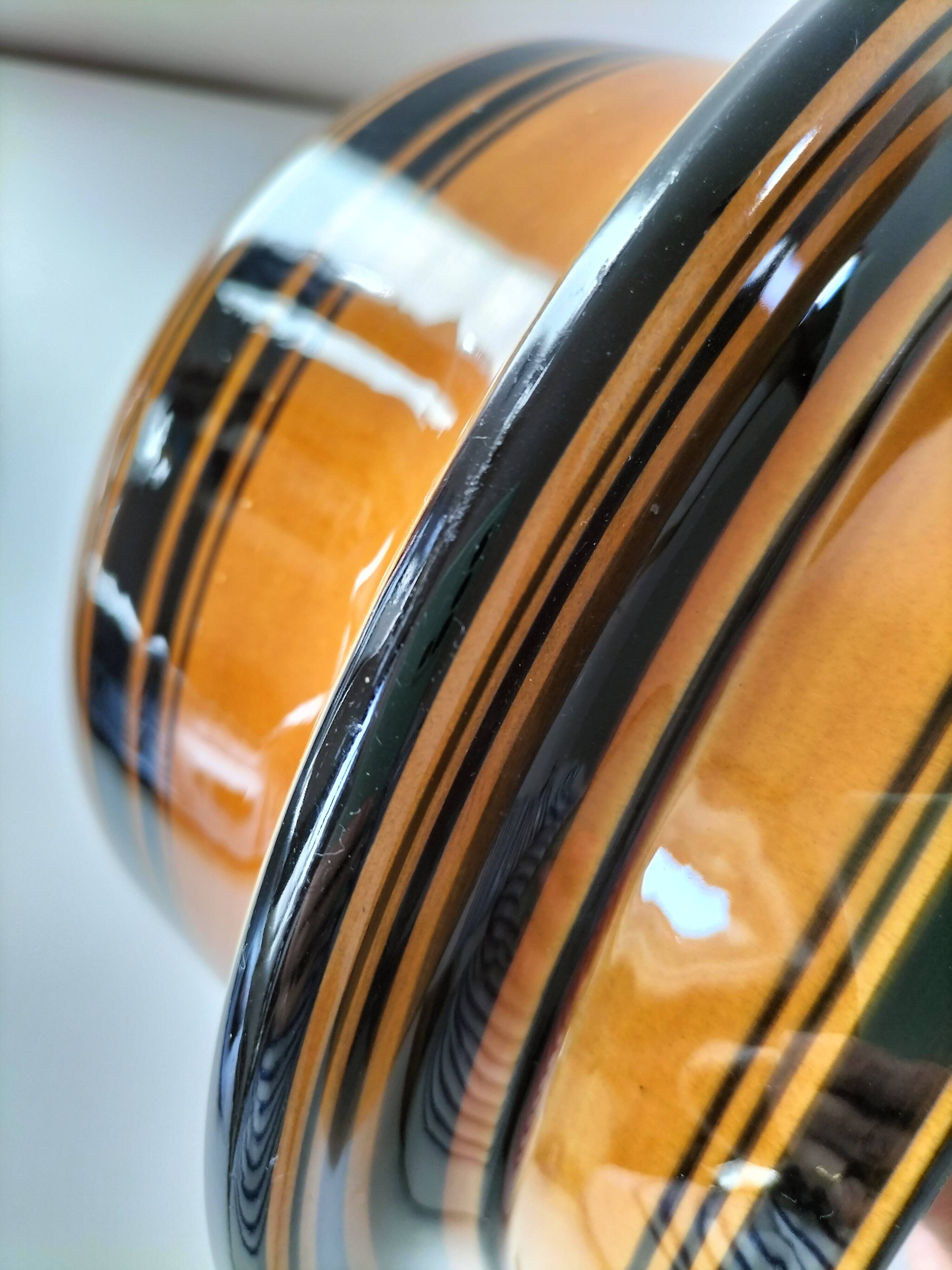 Vintage Luwasa cache-pot in brown caramel and black, ceramic, 1975