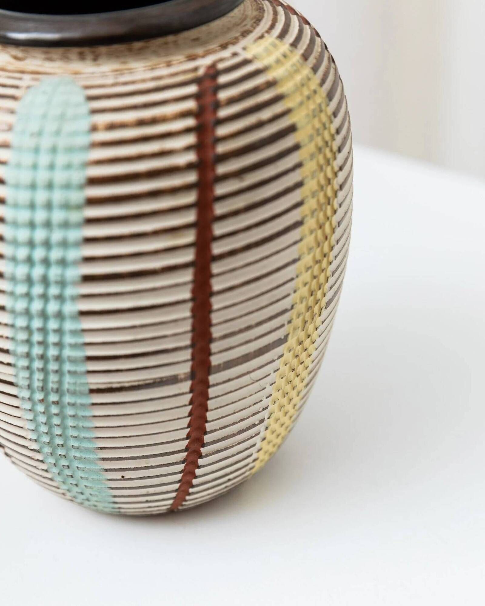Cream-ivory and multicolor ceramic vase No 27/15 by Dümler & Breiden, German 1960s Mid-Century