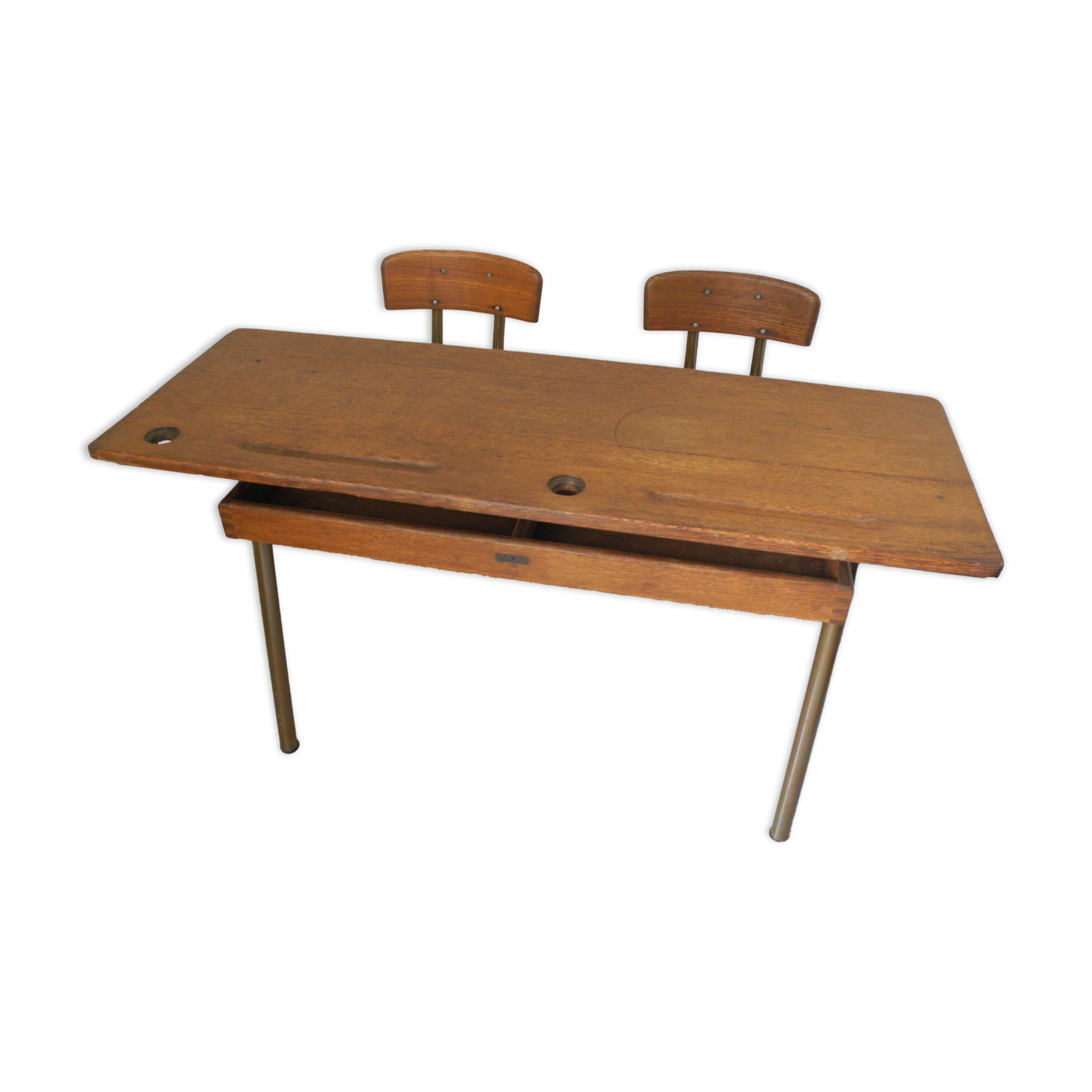Bureau d'écolier pupitre double Matco Paris déco rétro vintage