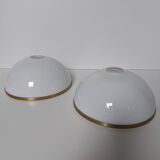 Set of 2 half-spherical opaline brass globes