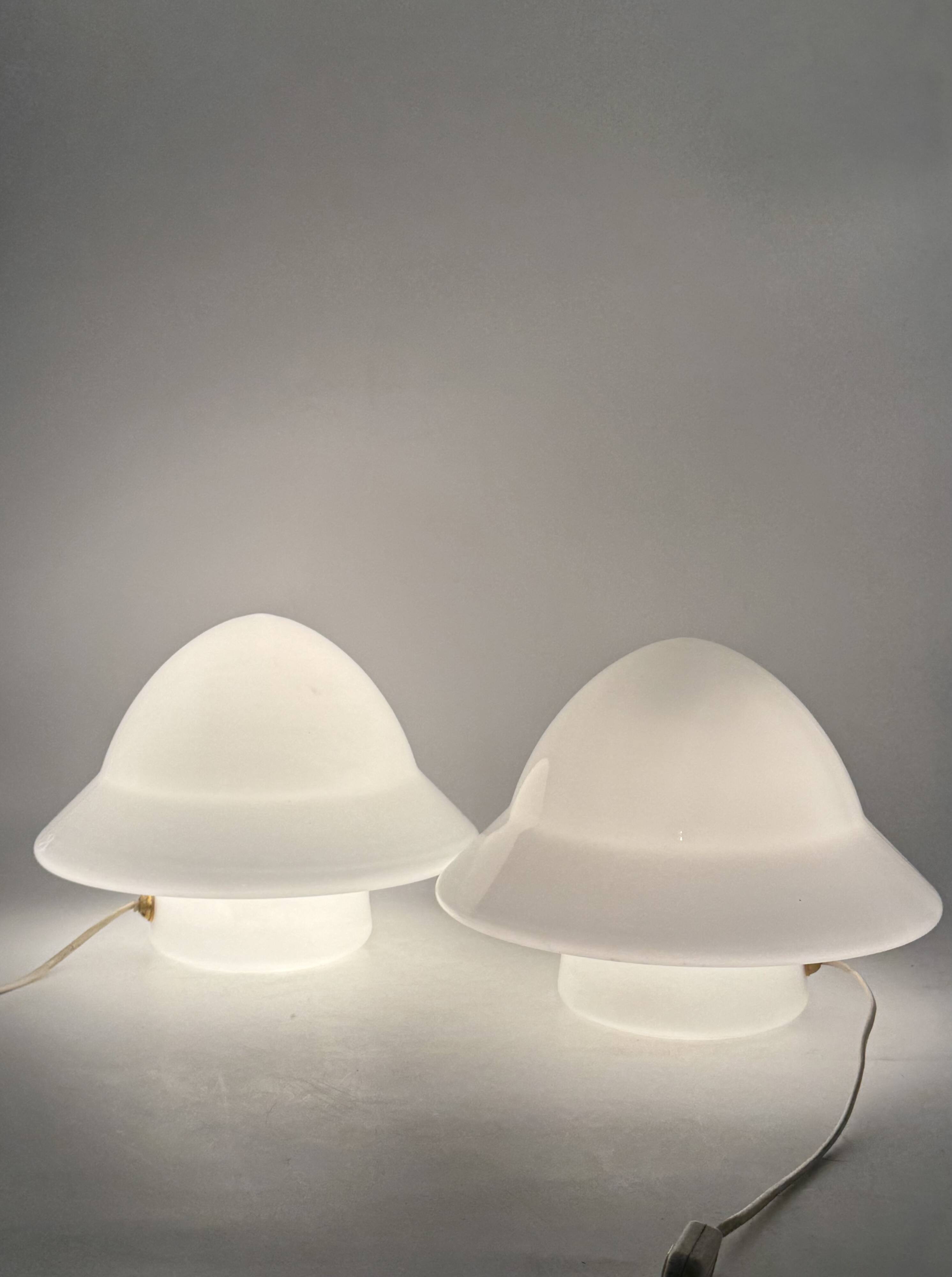 Space age Set of 2 opaline glass table Lamps, Italy 1970s