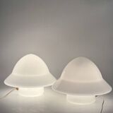 Space age Set of 2 opaline glass table Lamps, Italy 1970s