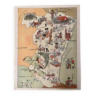 Affiche vintage carte illustrée de l'Alsace 1937 - JP Pinchon