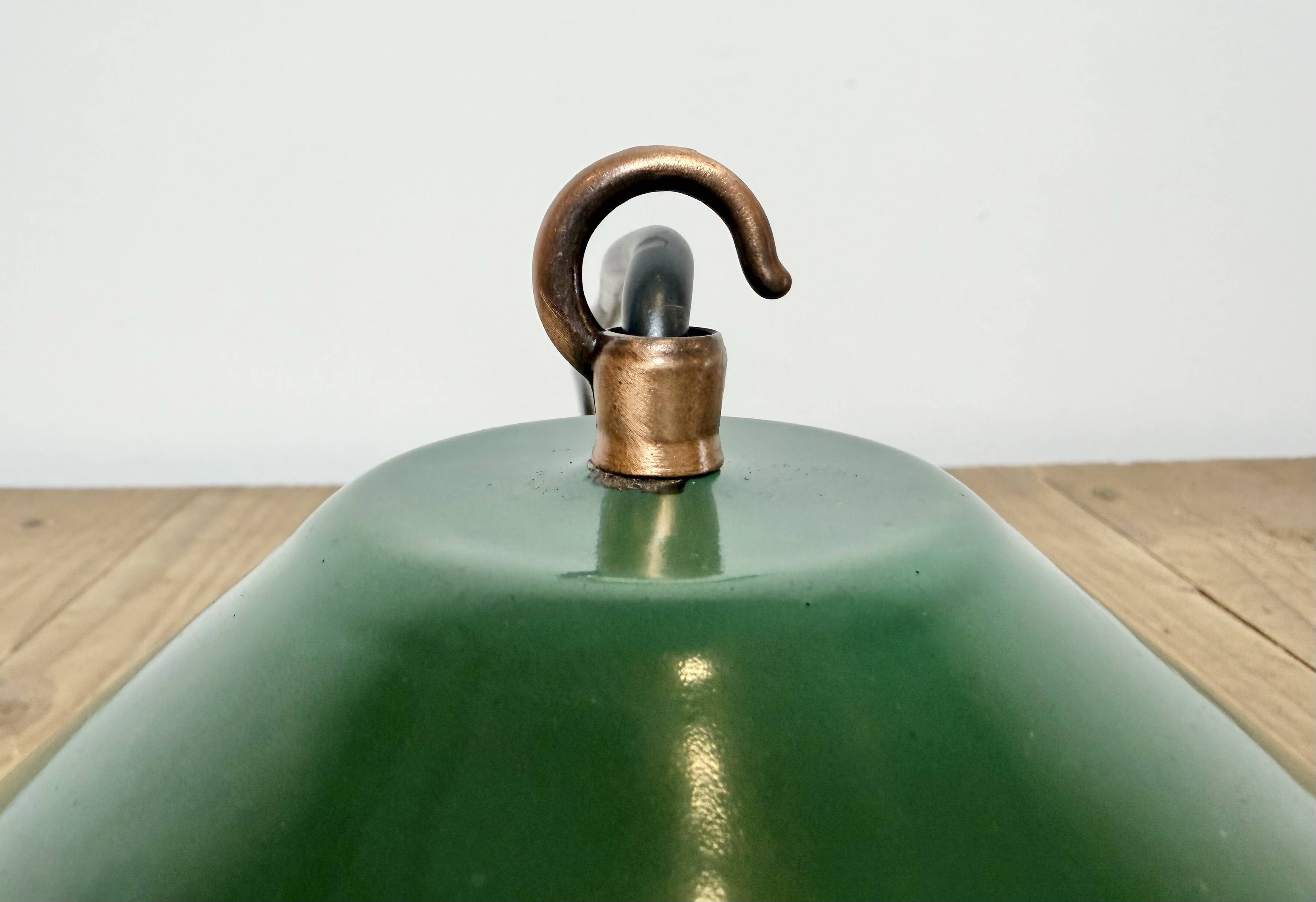 Industrial British Green Enamel Factory Pendant Lamp, 1950s