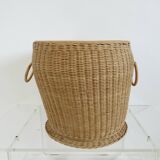 Woven rattan storage basket "owl, chouette" 1970