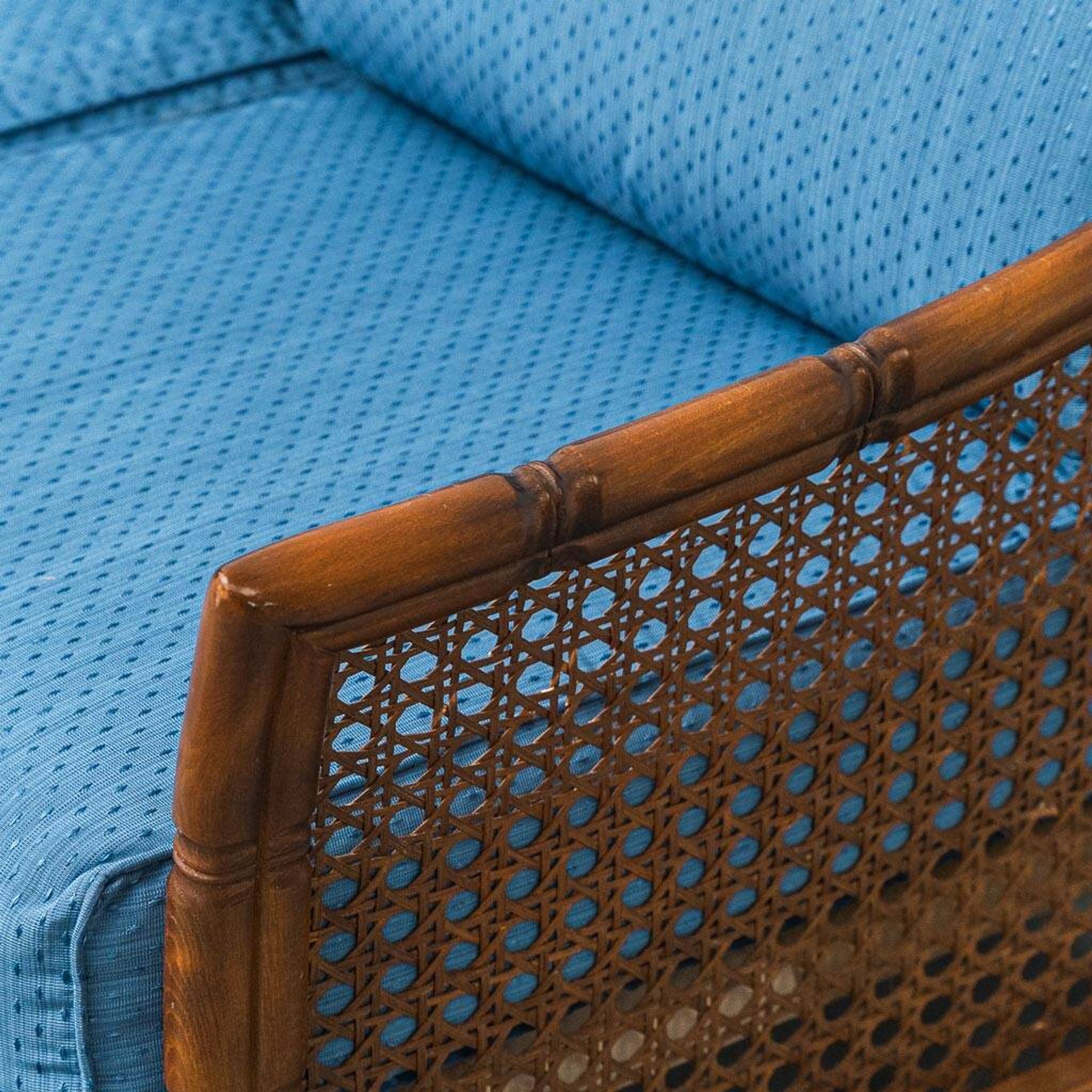Vintage 2-seater sofa in bamboo and Vienna straw 1960s modernism