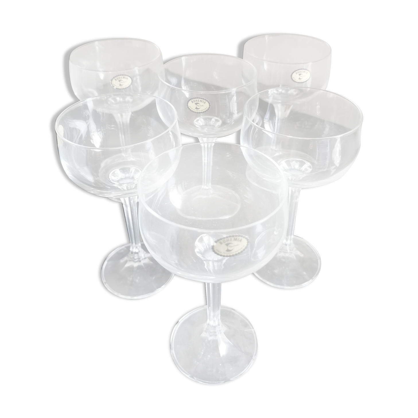6 bohemian crystal champagne glasses