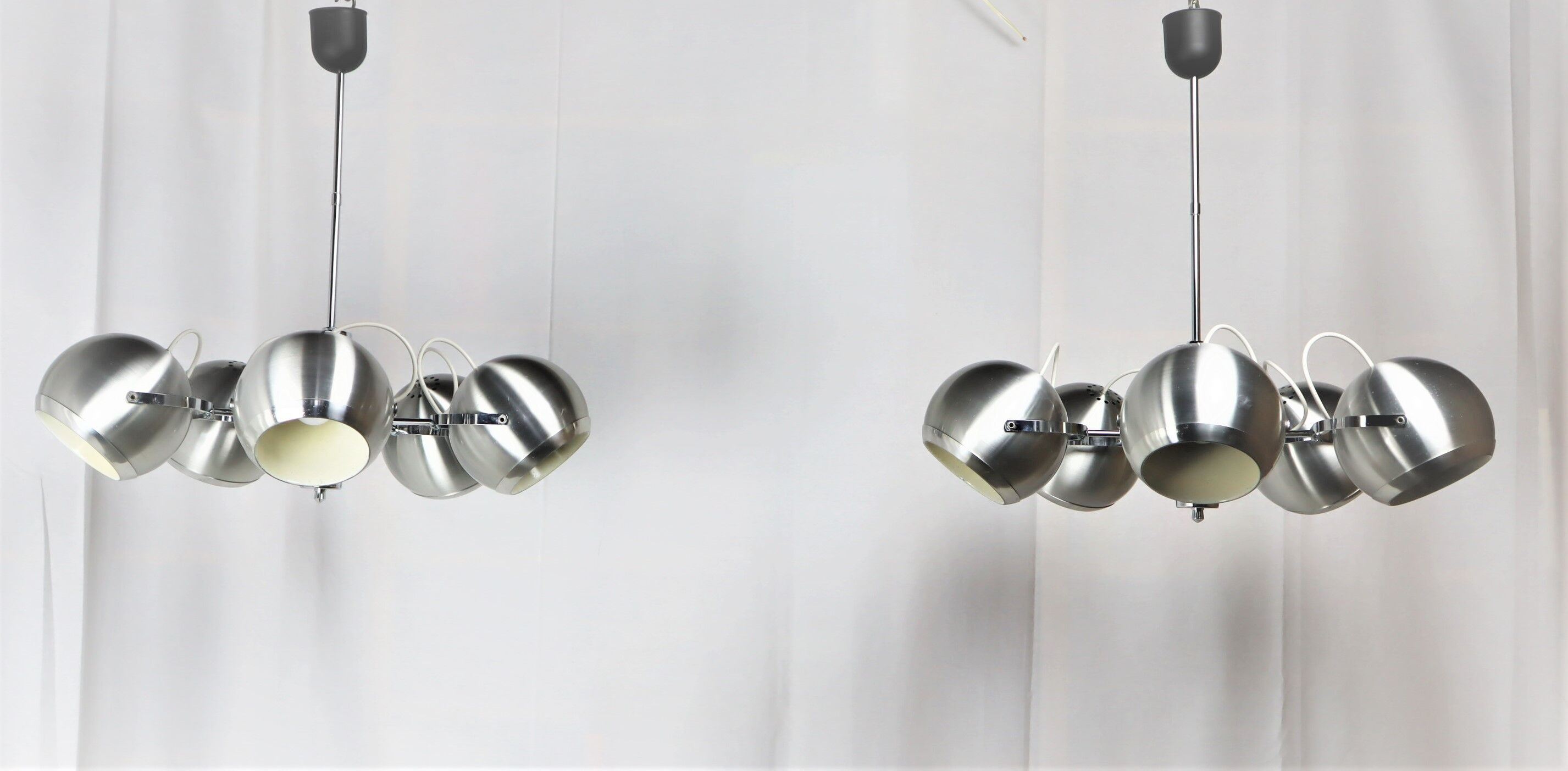 2 Vintage metal ball ceiling lamps 1960