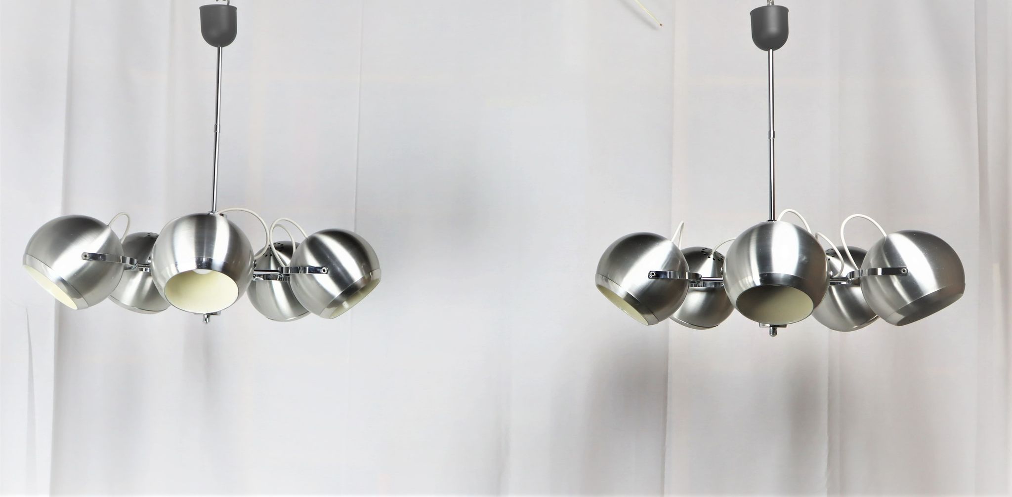 2 Vintage metal ball ceiling lamps 1960